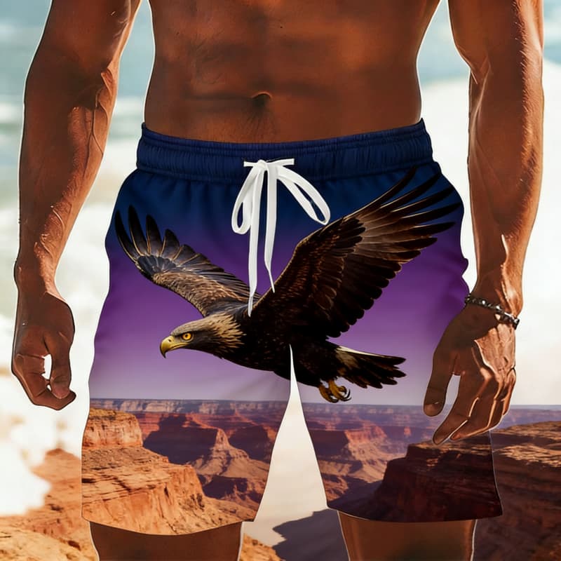 

Men s Classic Retro Wild Animal Print Casual Shorts - Eagle Cougar Polar Bear Tiger Rhino Print Beach Shorts For Summer Vacation S