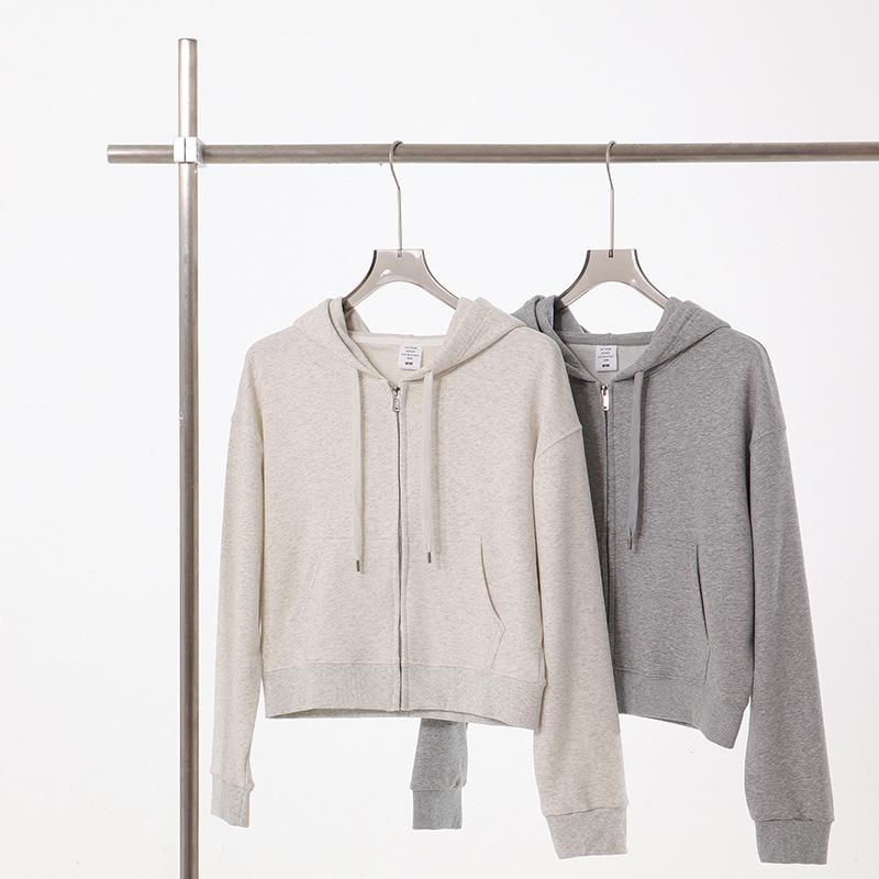 Spring and Autumn New Women's Zipper Top Big Terry Solid Color Cardigan Sweatshirt