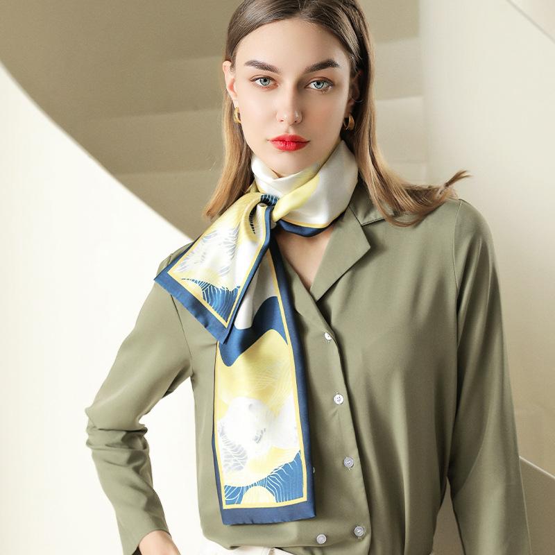 Women Long Printing Silk Scarf Imitated Silk Satin Hair Tie Sweet Streamers 14cm*145cm Fashion Elegance Office Hijab Headband