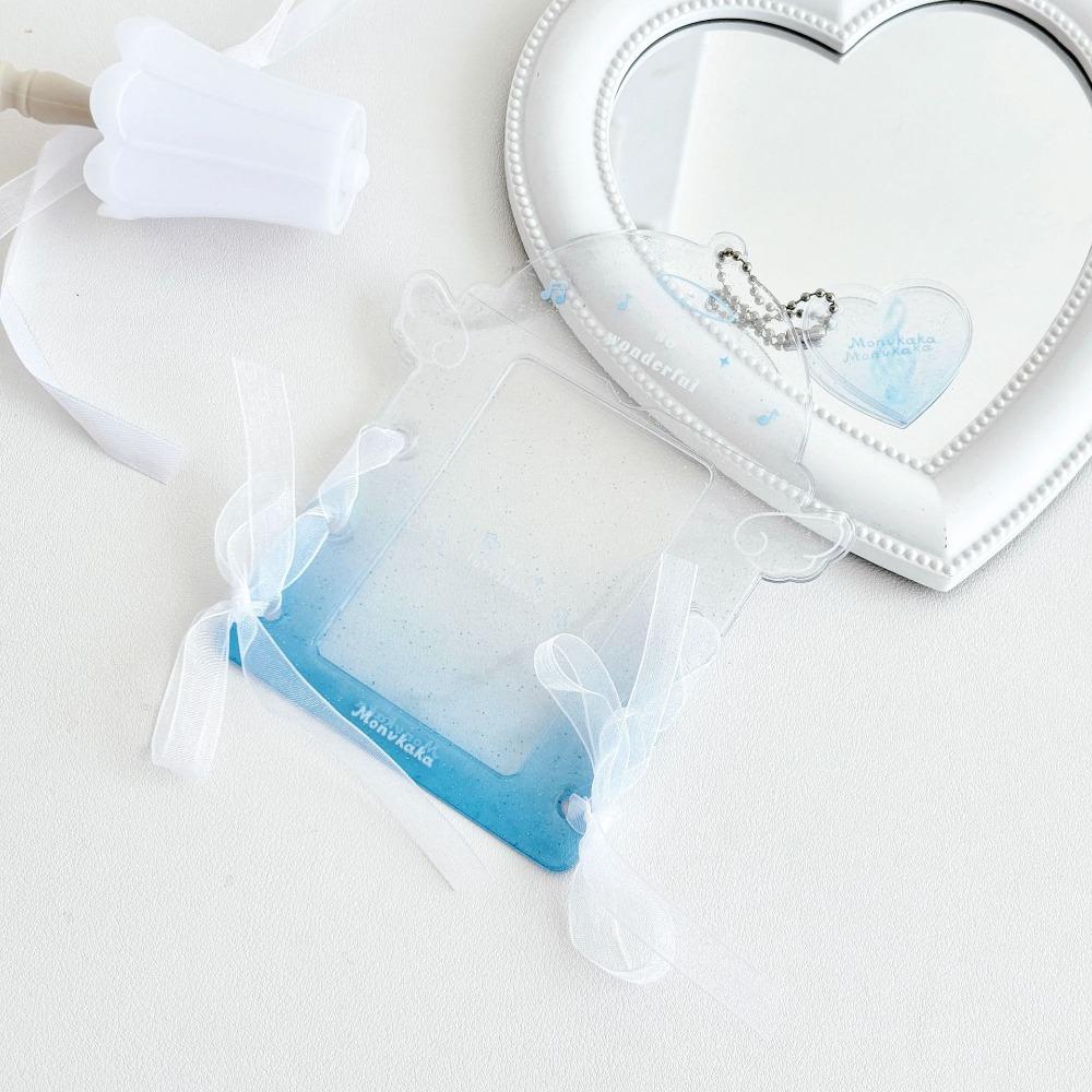 Cute PVC Photo Card Holder Transparent Glitter Kpop Idol Photo Sleeves Lace Tie Protective Display Sleeves Girls Gift