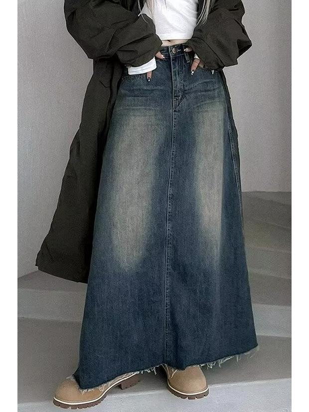 European & American Plus Size Gradient Denim Slimming Skirt - Trendy Autumn/Winter Women's Street Fashion