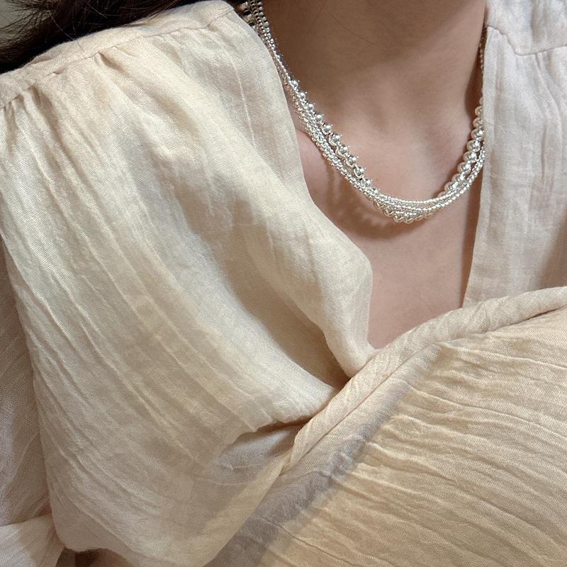 S925 Sterling Silver Round Bead Winding Necklace Wind Niche Design Gradual Change Bead Bracelet Set Chain Jewelry