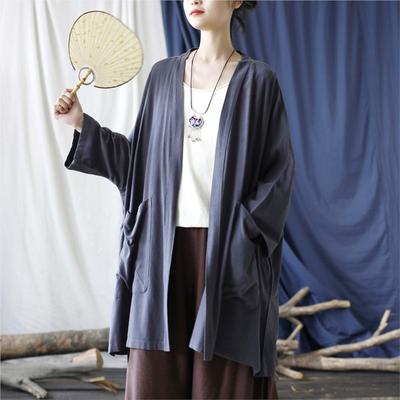 Niche Vintage Style Loose Retro Coat Woman Winter V-Neck Solid Color Personality Coat