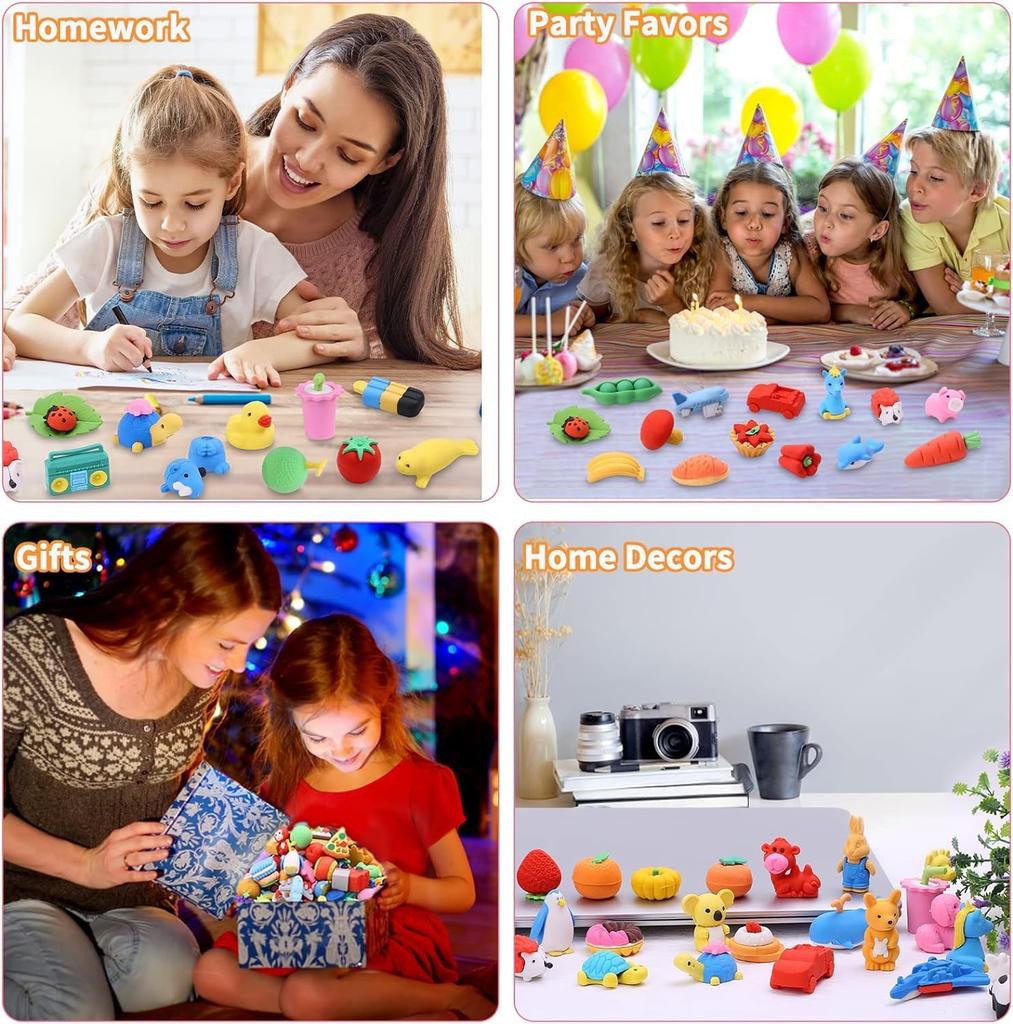 100pcs Cute Animal Erasers for Mini Puzzle Pencil Party Fun Eraser Set for Elementary School Mini Puzzle Pencil Class Carnival School Ages Kids,
