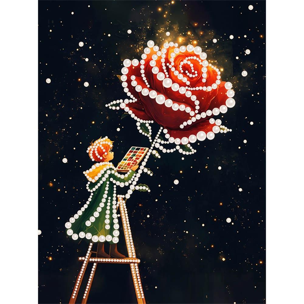 

Crystal Pearl Painting 5D DIY Frame Decoration Painting Boy and Flower Home Wall Decoration Transparent Pearl Gemstone Painting Picture Art Crafts 35x45cm