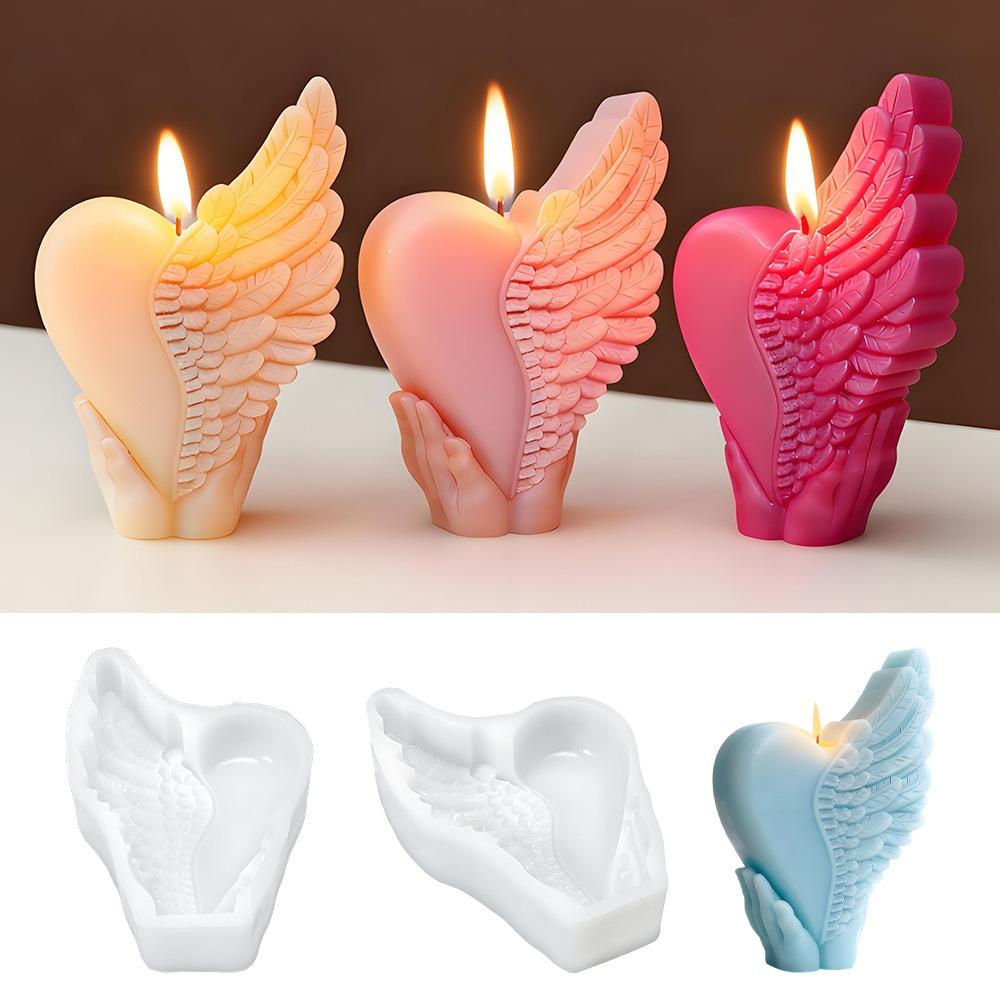 Home Decoration Crafts 3D Love Wing Candle Mold Silicone Reusable Heart Wing Resin Mold Non-stick DIY Gypsum Mold Couple Gift