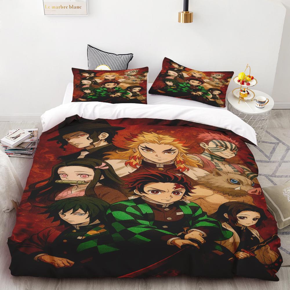 Duvet Covers Demon Slayer Bedding Sets Cartoon Comforter Bed Linen Boys Kids Single Double Size Soft Bedclothes Home Decor Anime