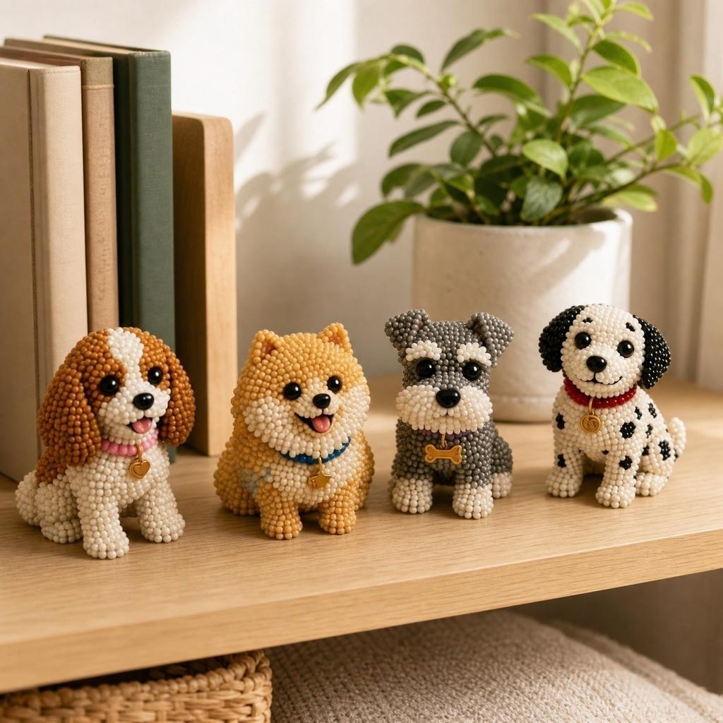 3D Beaded Dog DIY Kit 4 Piece Set Includes Beads String Scissors Instructions for Handmade Bead Craft Projects and Creative Activities