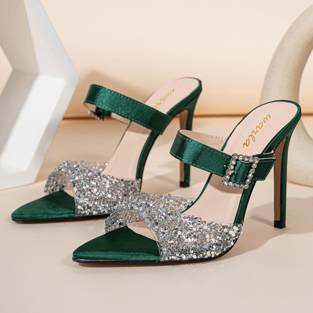 Plus Size Sequin Stiletto Mules: Sexy Pointed Toe & Open Toe Slippers for Women