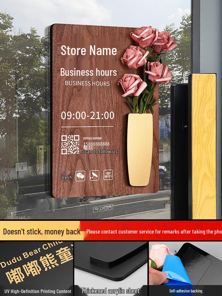 Custom Acrylic Business Hours Door Sign Sticker for Storefronts