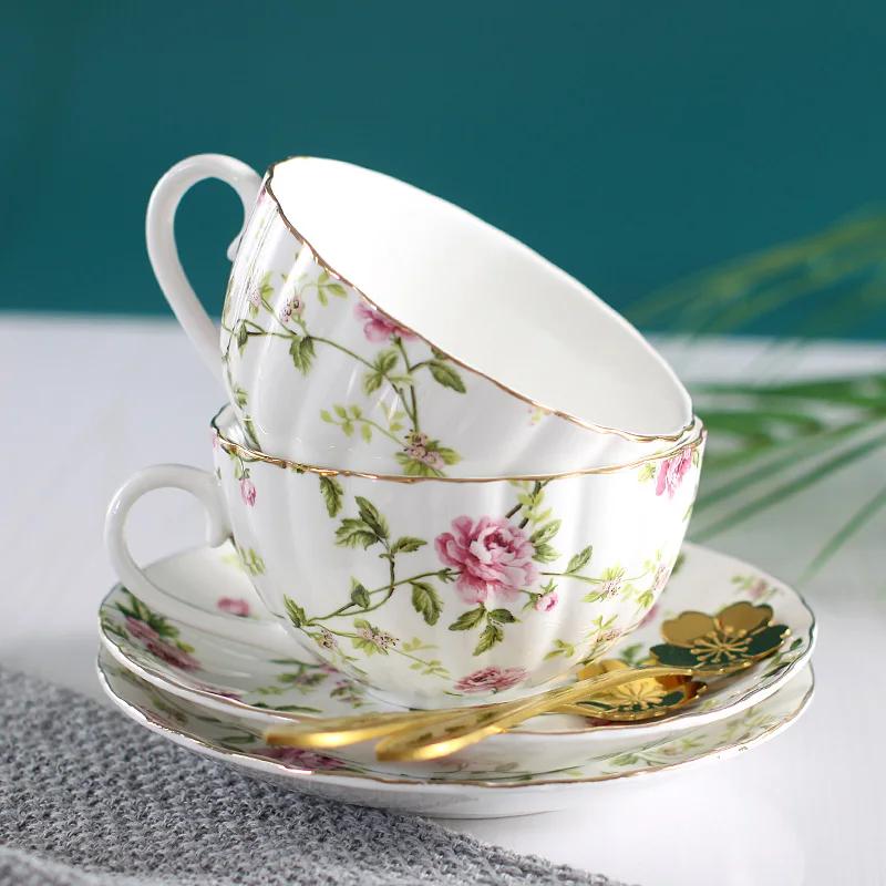 Elegant High-End Coffee Cup Saucer Set, Bone China, Flower Tea Set, British Afternoon Porcelain, Home Drinkware