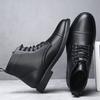 Black High Top Lace Leather Boots for Men Retro British Style Big Size Ankle Boot Male New Designer Autumn Winter Warm Shoes Man