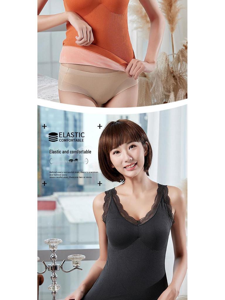 Women's Plus Size Thermal Lace Vest with Chest Pad & Suspenders - Autumn/Winter