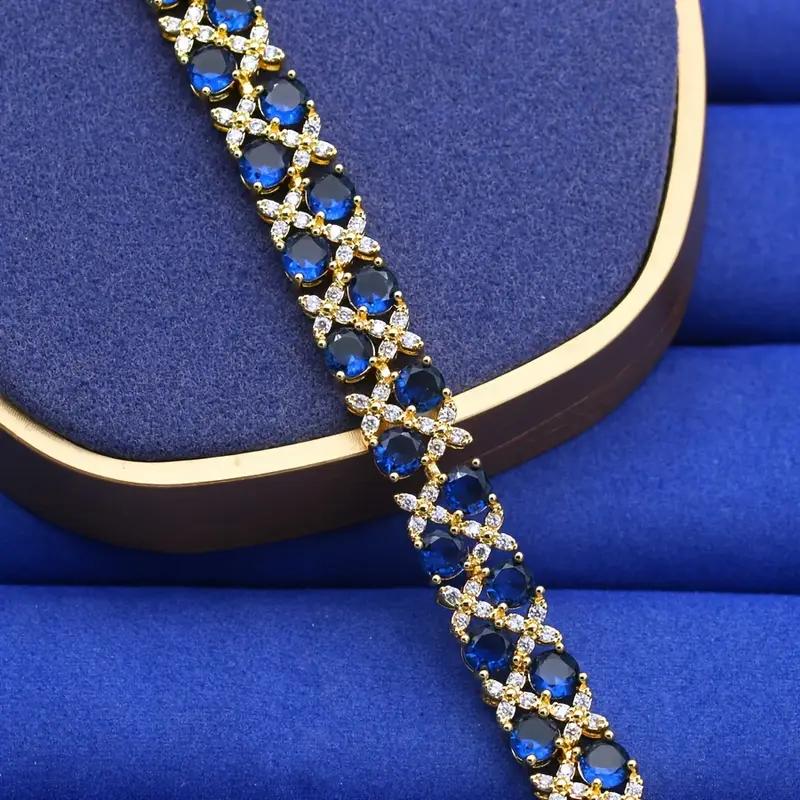 Luxuriöses Vintage Blaues Zirkonia Armband Vergoldeter Schmuck für Frauen Perfekt für Hochzeiten, Partys, Valentinstagsgeschenk
