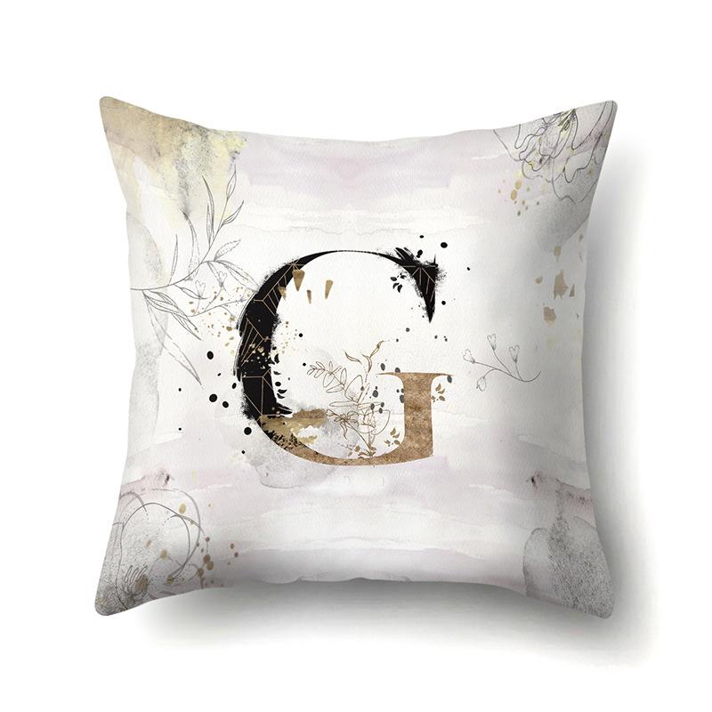 Polyester Pillow Case Car Ink and Ancient Style Home 26 English Letters Printed Sofa Pillow Case