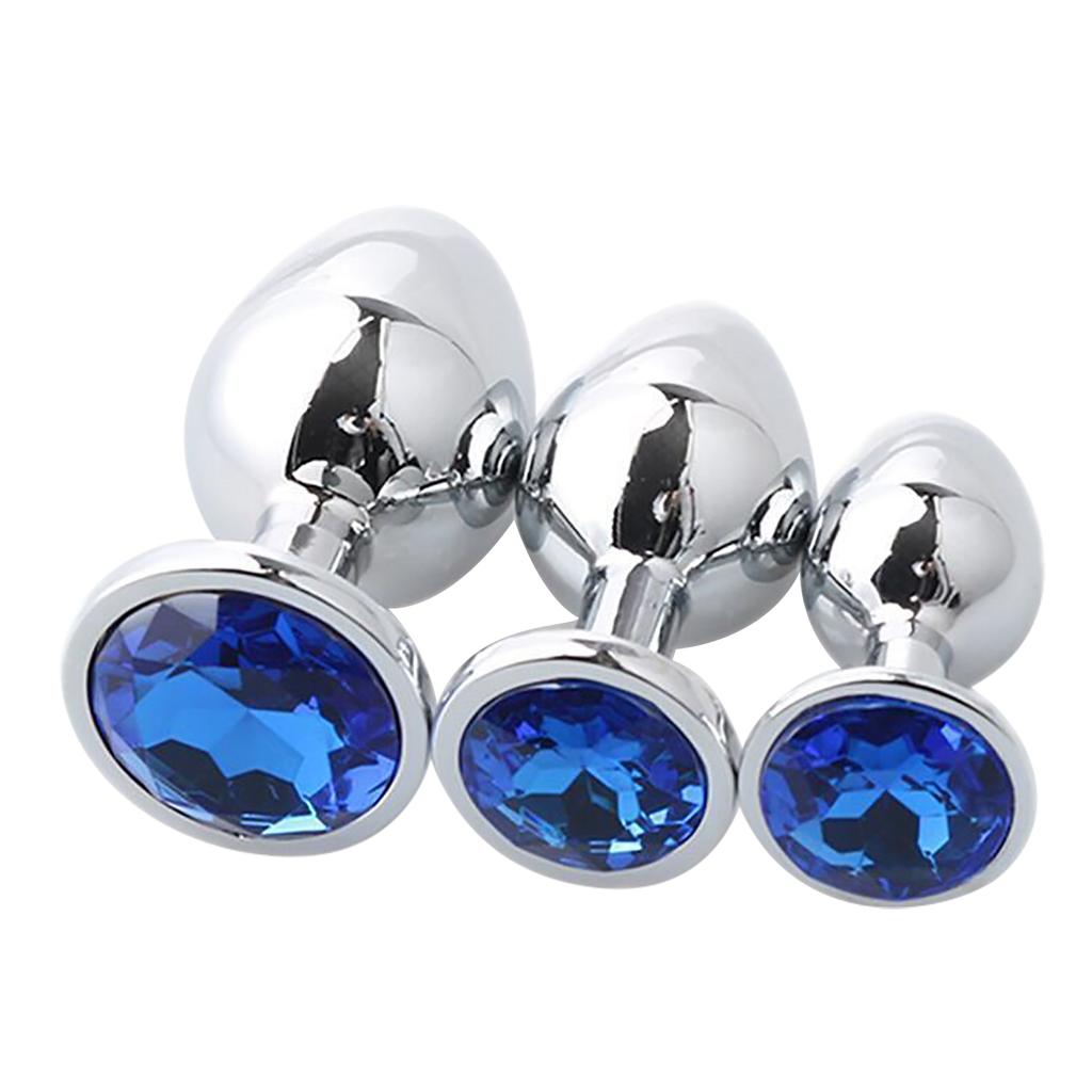 Anal Plug Aluminum Alloy Jewel Decoration 3 Size Glossy Surface Safe Butt Anal Plug Toy for Couples Silver