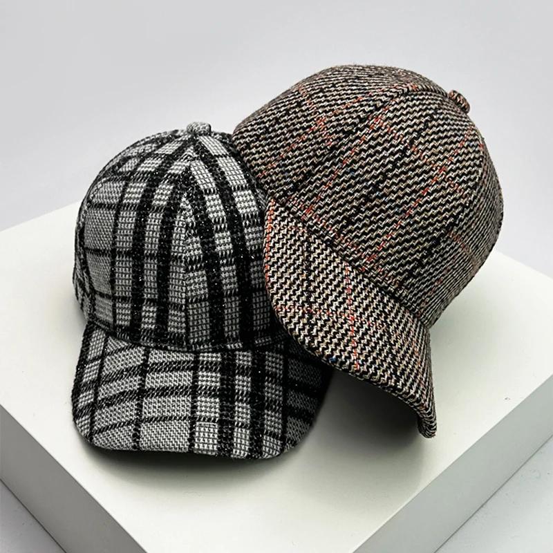 Baseball Purpose All Use Multi Cloth Woolen Warm Women  Men Her Him For Fresh Winter Autumn Fall Caps Cotton Fashion Casual Retro Check British