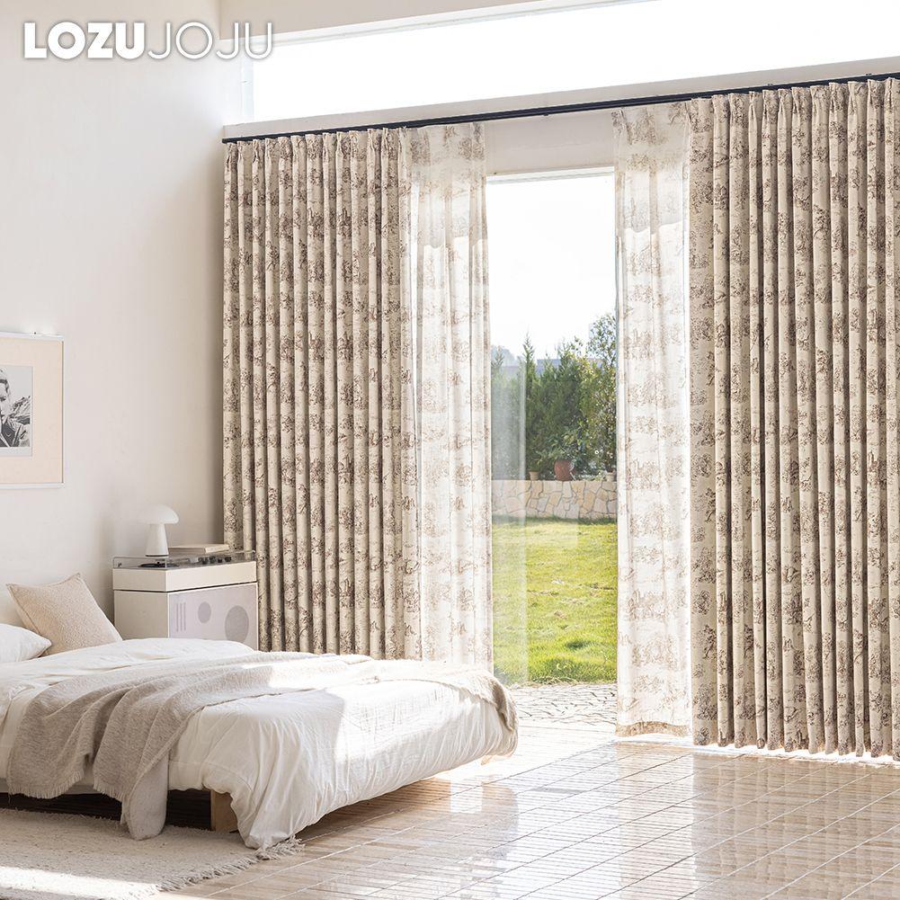 1 Stück LOZUJOJU Retro Französischer Fauler Stil Bedruckte Vorhänge mit 90% Verdunkelung für Schlafzimmer Wohnzimmer Fenster für Heimdekoration