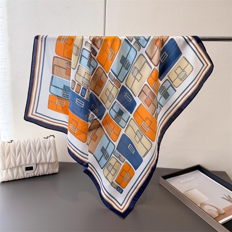 Luxury Brand  Chain Print Square Silk Scarf for Women Hijab Hair Bands 70cm Neckerchief Female Satin Shawl Ribbon Headband