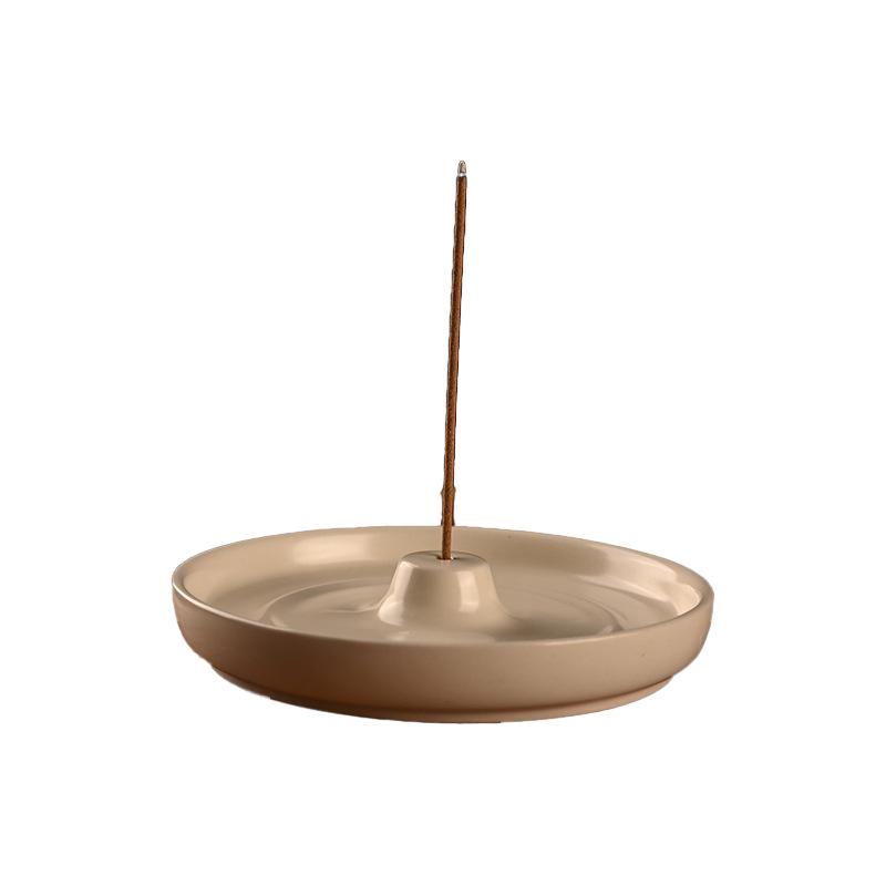 Ceramic Round Incense Holder for Indoor Use - Japanese Style Incense Burner with Line Design.