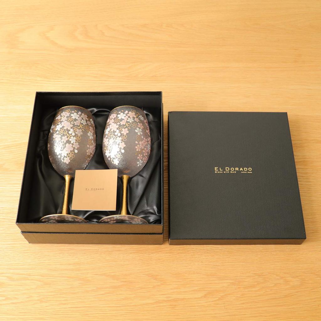 Aderia El Dorado Cherry Blossom Wine Made In Gift Red and White Wine Gift for Housewarming Retirement S6110 Glasses, 540ml, Pair, Japan, Boxed,