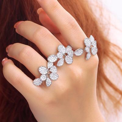 CMM Mikro-Pavé-Kubikzirkonia, verstellbar, offen, geometrisch, großes Blatt-Ring für Damen, Party, Verlobung, Schmuck