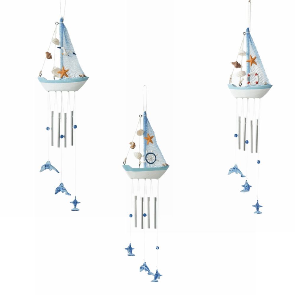 Shell Star Nautical Sailboat Wind Chime Tassel Hanging Ornaments Small Boats Models Home Decor