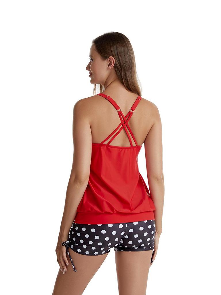 Conservative Print Plus Size Boyleg Tankini, Two-Piece Tummy Control Slimming Swimwear.