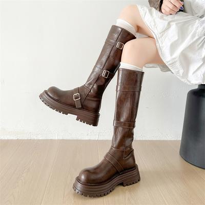 British Style Thick Heel But Knee Knight Boots Women's 2025 Autumn New Retro Versatile Thin Sweet Cool Buckle Boots