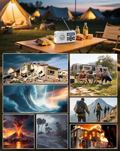 Auroraki Multi-Function Portable Emergency Radio, AM/FM/SW (FM Frequency 76MHz-108MHz), with SOS Alert, Hand Crank, Solar Charging, Clock, 3.5mm Earph