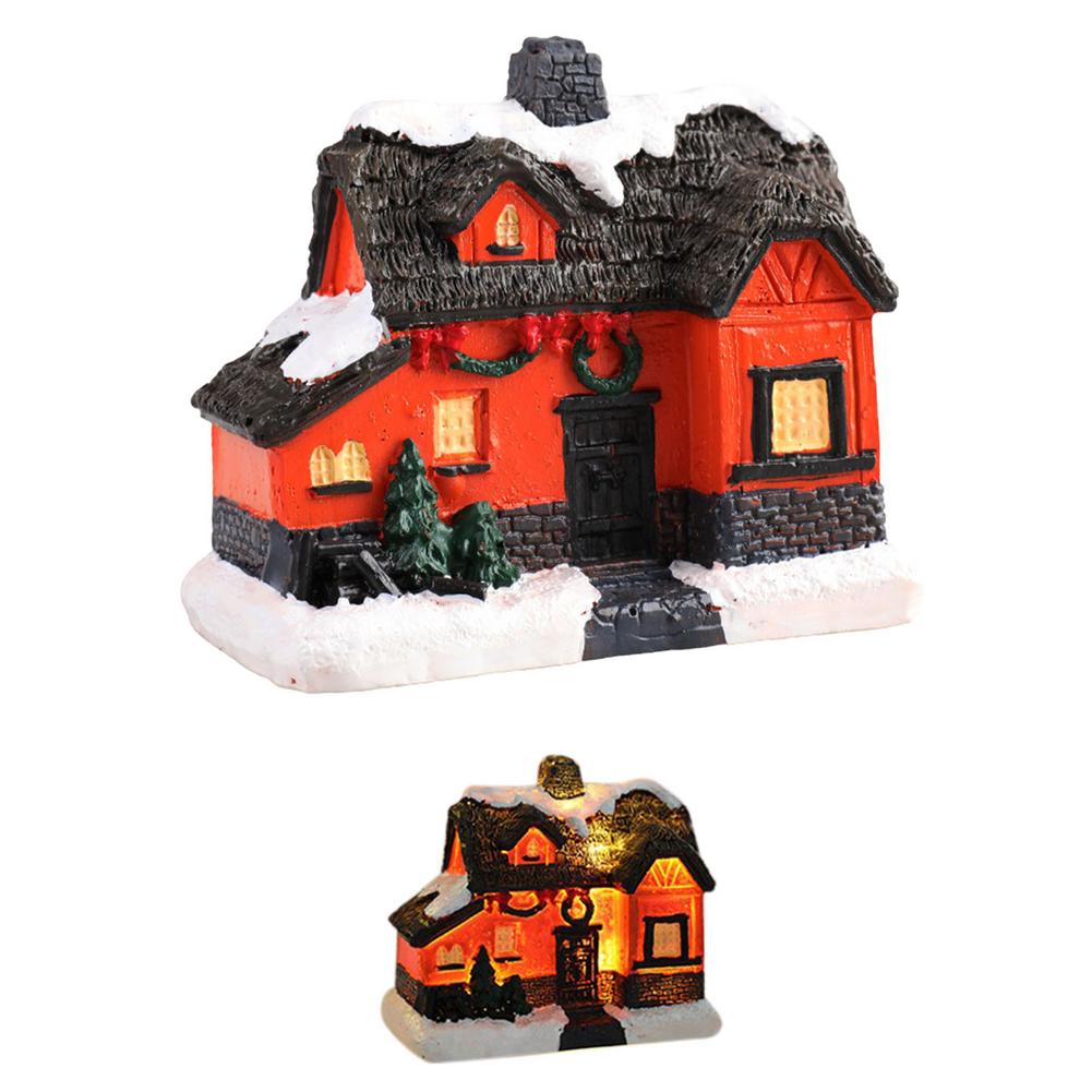 Christmas Village Houses Led Glowing Night Light Snowflake Covered House Santa Claus Gifts And Luminous Resin