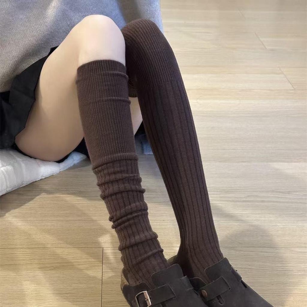 Zhuji Women's Over-the-Knee Japanese Style Scrunched Socks – Miu Series Double-Needle Calf Socks