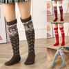 Damen Weihnachten Schneeflocke Gestrickte Oberschenkelhohe Strümpfe Acrylstoff Über dem Knie Lange Stiefelsocken Beinstulpen mit Bandage