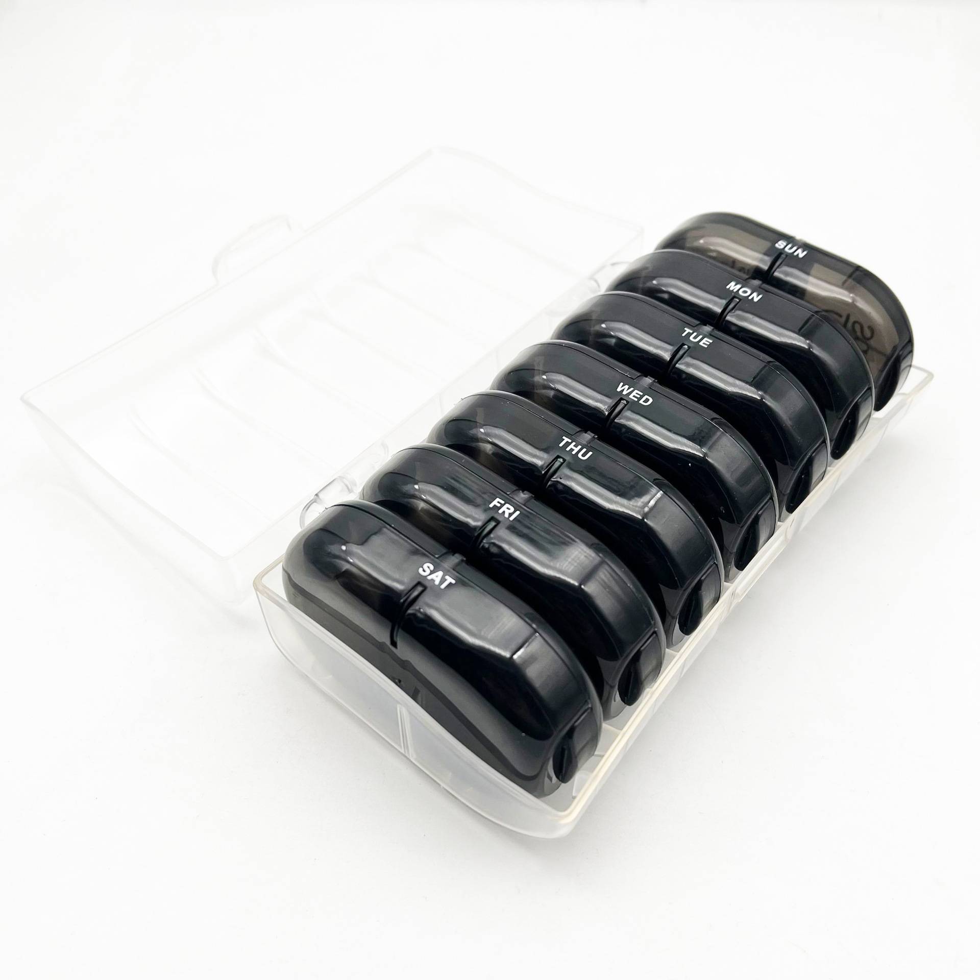 

Portable Black Pill Box 7 Days Vitamin Tablet 14 Black Grids Plastic Storage Organizer Opening Design For Travel To Vitamins