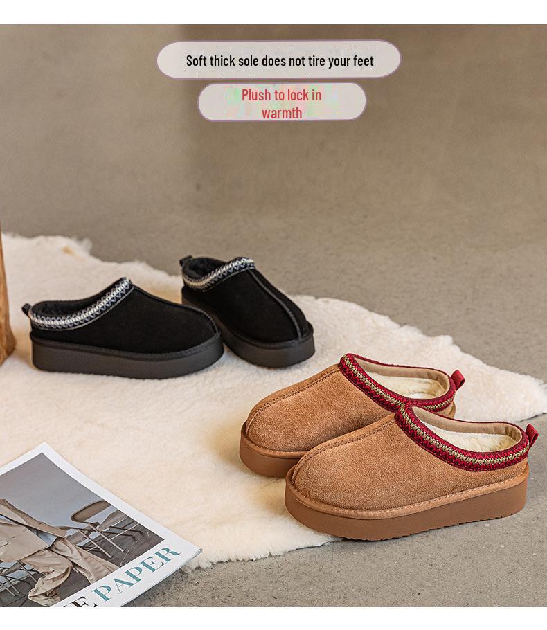 Women's Winter Ethnic-Style Fur Lined Leather Snow Boots with Thick Soles