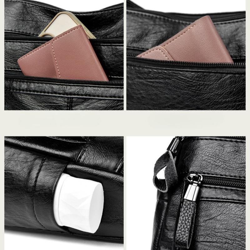 Women's Leather Crossbody Bag Large Capacity Multi-pocket Shoulder Bag for Middle-aged Mom Daily Life  and Weekend Outings