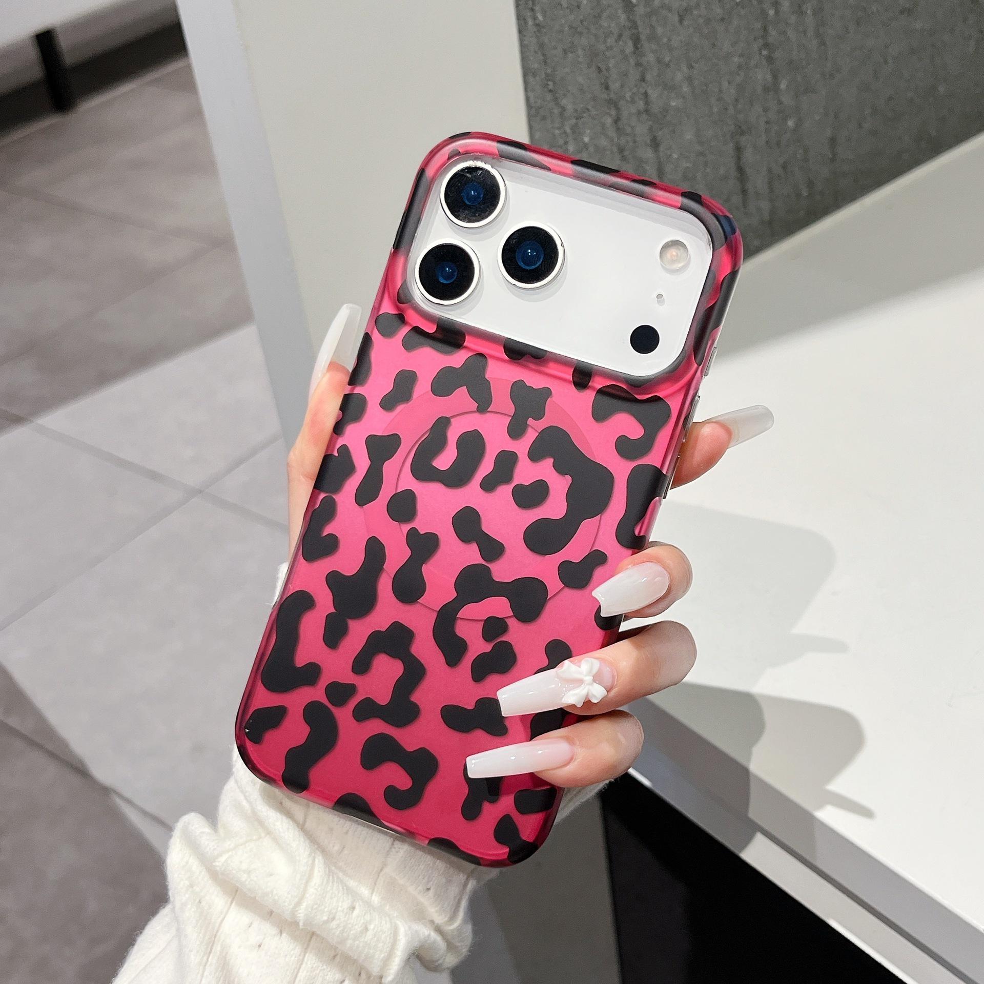 

European Style Pink Leopard Magnetic Buckle Case for iPhone 17 Pro Max/16/14/15 13