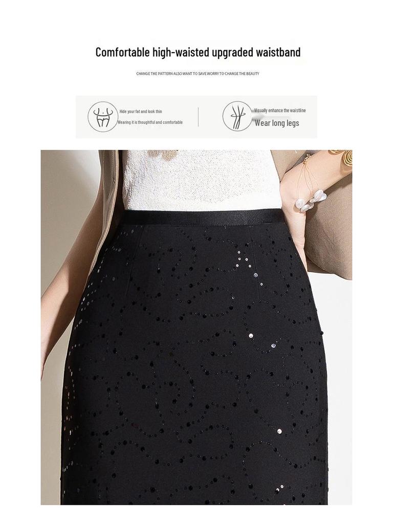 Chic Sequined Pencil Skirt: 2026 Spring/Summer High-Waisted Slim Fit