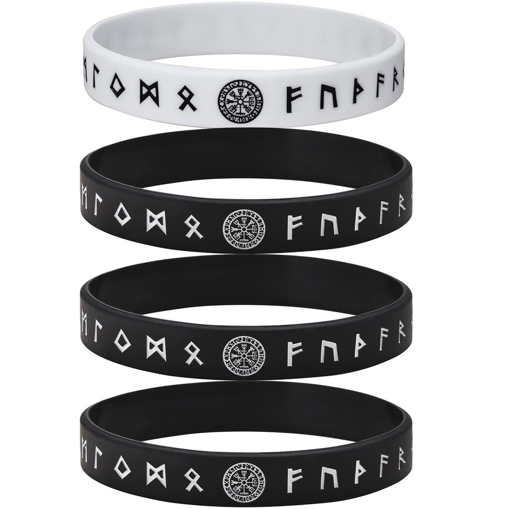 Vnox 12mm Silicone Bracelet for Men, Soft Rubber Silicone Wristband, Nordic Viking Compass Rune Almut Bangle Set