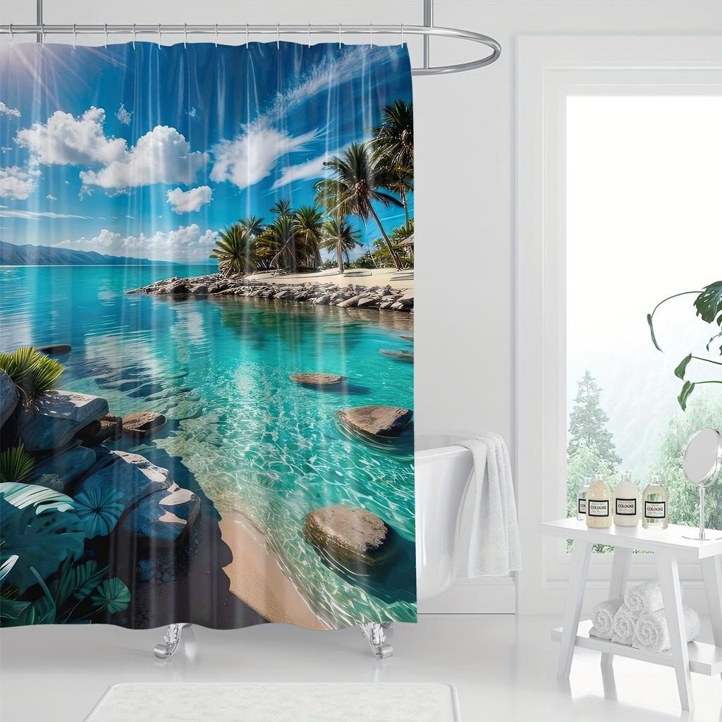 Elegant Tropical Beach Scene Waterproof Shower Curtain – Perfect for Bringing a Relaxing and Paradise-Inspired Atmosphere