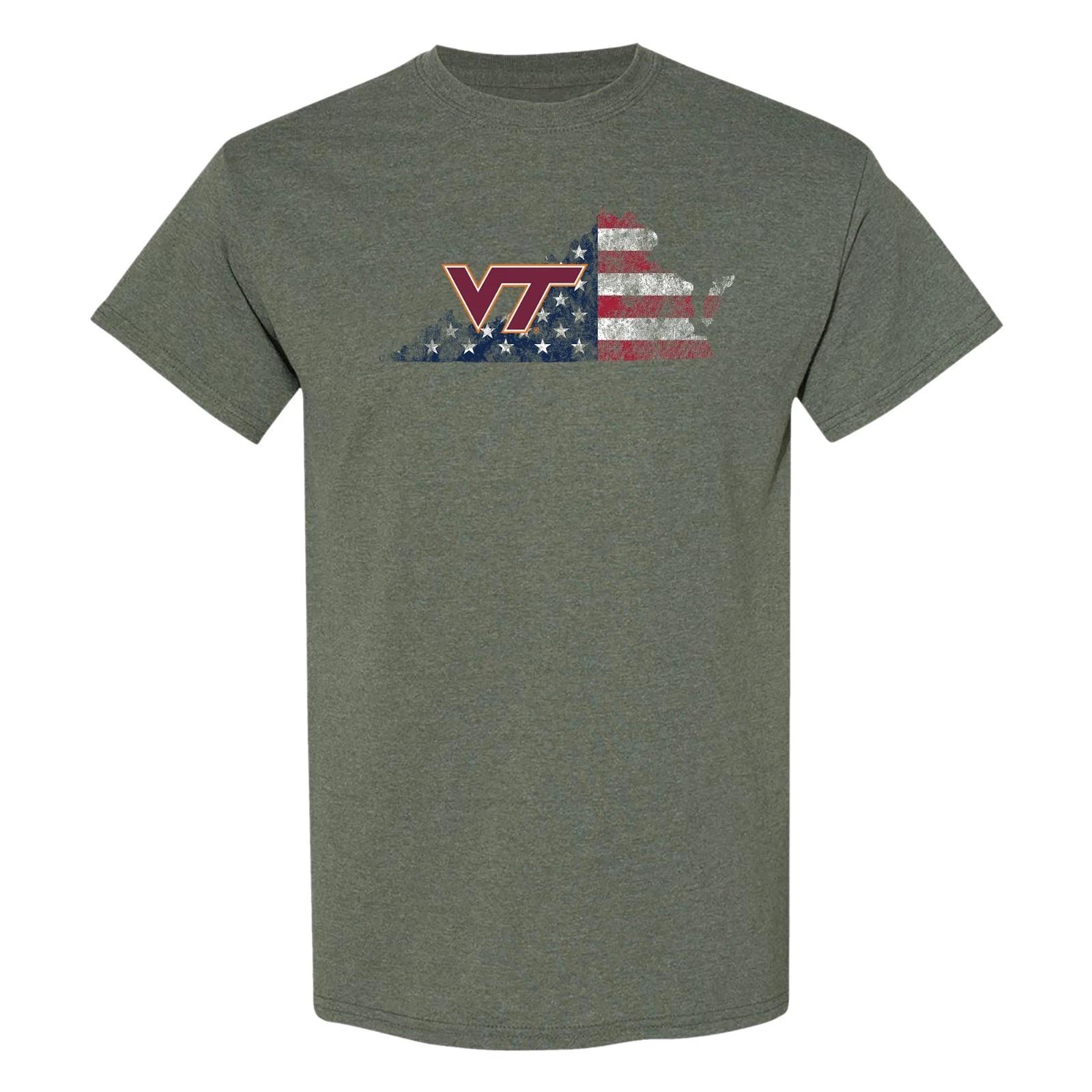 Virginia Tech Patriotic State Silhouette T-Shirt - Heather Military 4XL