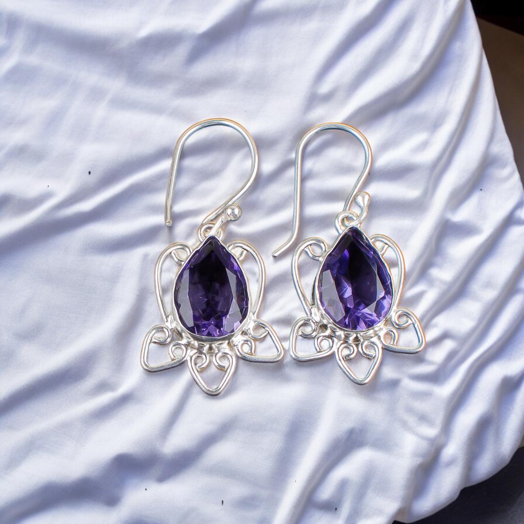 Natural Iolite Gemstone 925 Sterling Silver Elegant Jewelry Earrings For Wedding EE-40-7