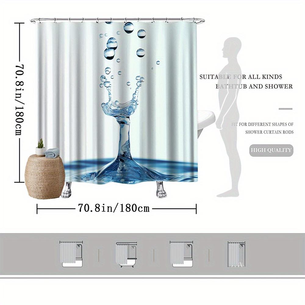 Water Drop Splash Shower Curtain, Blue & White Design, Fade-Resistant Polyester,  Machine Washable, Splash Effect Bath Decor