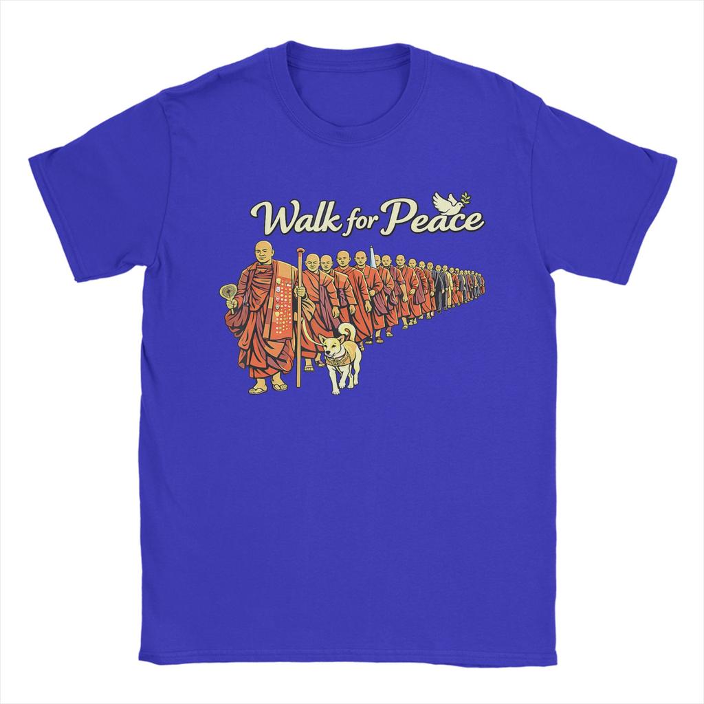 Retro Walk for Peace Monks with Aloka Dog Minimalist Zen Art TShirt Cotton T Shirts For Couple Tee Shirt ShortSleeve Top Tees