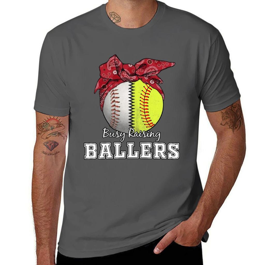 Busy Raising Ballers Baseball Softball Mom TShirt Fashion Casual Short Sleeve TShirt
