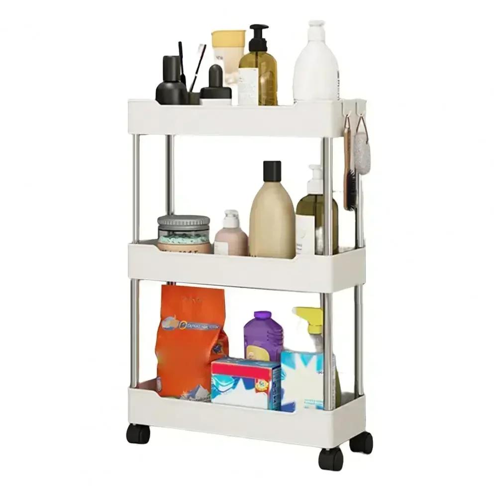 Bathroom Storage Rack with Wheels 3/4 Layer Rolling Utility Cart Bathroom Storage Organizer Multi-purpose Utility Cart