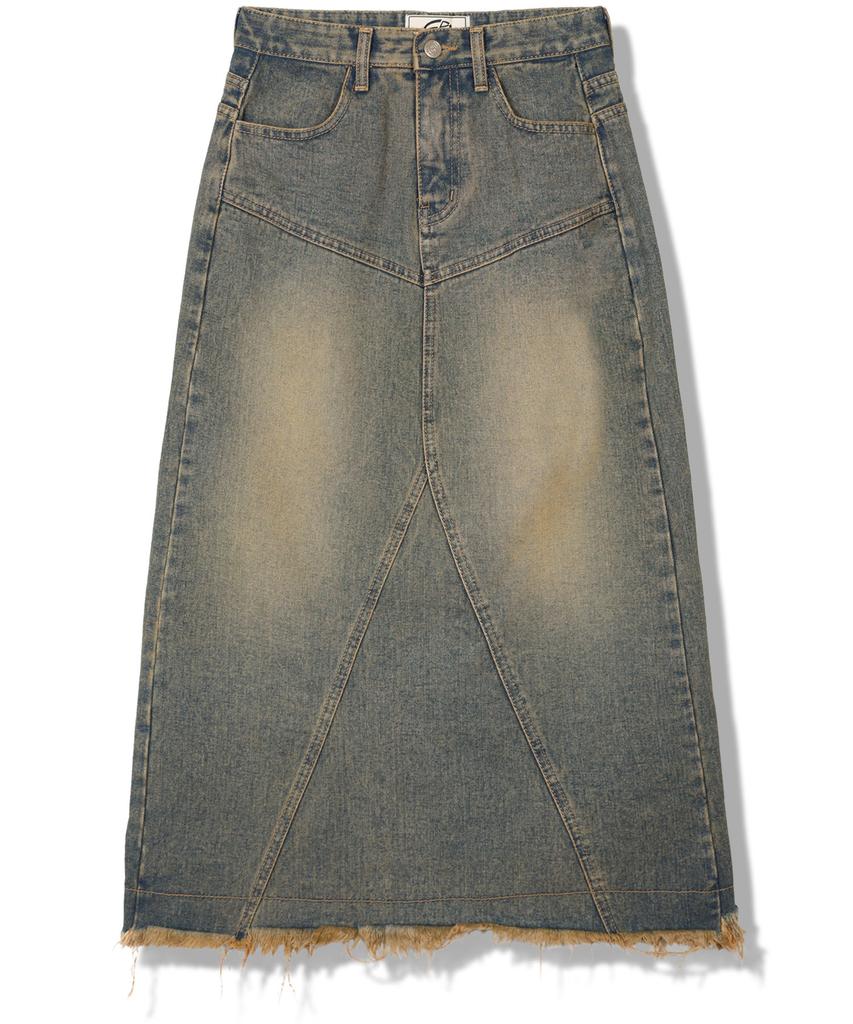 GUBIN Crack Detail Denim Long Skirt