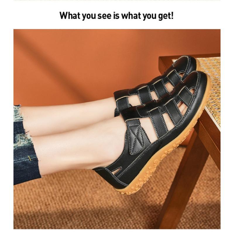 Large Size Sandals Spring Hollow Out Pit Hole Women's Shoes Thick Bottom Waterproof Mom Shoes Flat Bottom Beach Sandals
