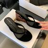 Fashion SUOJIALUN 2025 New Brand Women Sandal Fashion Narrow Band Ladies Elegant High Wedge Heel Slip On Flip Flops Outdoor Dress Sandal