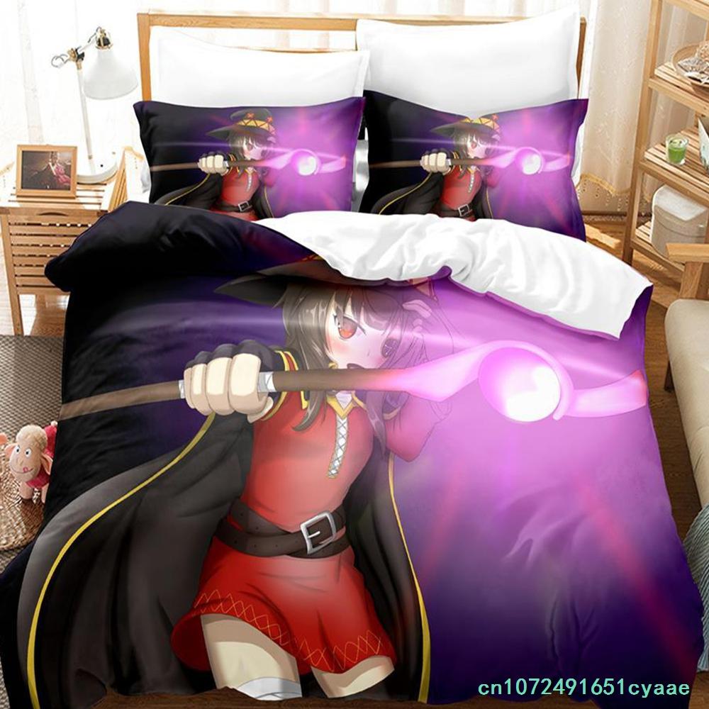 KonoSuba Bedding Set Single Twin Full Queen King Size Bed Set Adult Kid Bedroom Duvetcover Sets Anime Parure De Lit Bed